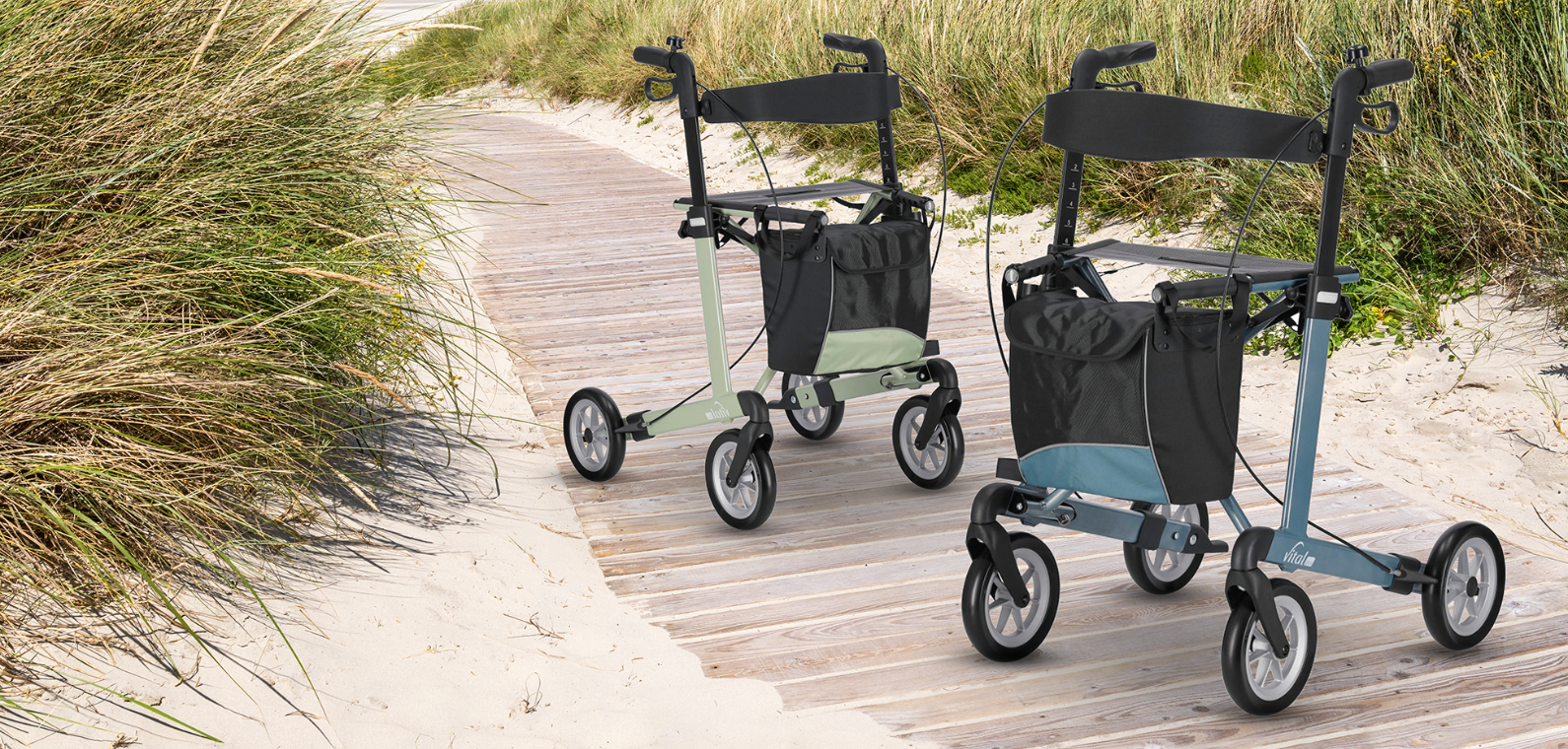 Rollator Vital Plus in frischen Sommerfarben Meer und Düne – Sonderedition